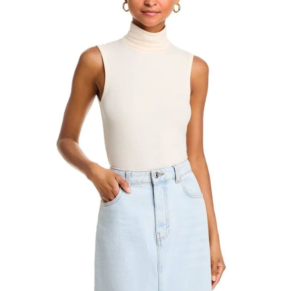 ATM Anthony Thomas Melillo Sleeveless Turtleneck Women L Irish Cream Ribbed Tank